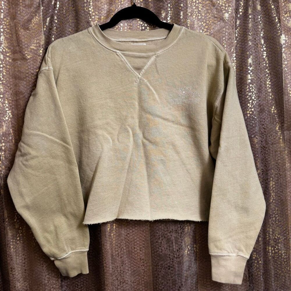 Billabong Take It Easy Floral Graphic‎ Cropped Yellow Green Sweater Medium